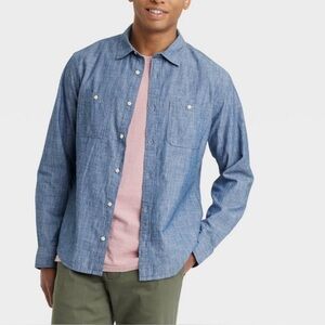 Goodfellow men’s denim long sleeve button down SZ L. 100%‎ cotton. chambray. NWT